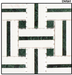 UTW-476 White Basket weave Marble with Dark Green Dots Polished Floor and Wall Tile for Kitchen Backsplash, Bathroom, Fireplace Surround, Accent Wall