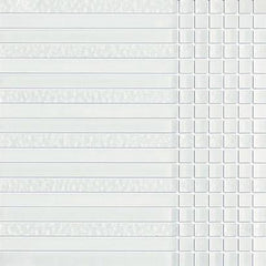 White Glossy Stripes and Square Mixed Glass Mosaic Tiles