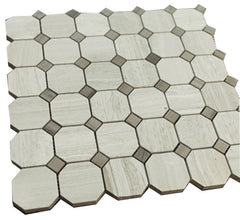 Grey Wooden Look Octagon Pattern Stone Tile Mosaics