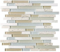 10 Sq Ft - Bliss Spa Stone and Glass Linear Mosaic Tiles - bathroom walls/ kitchen backsplash