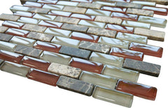 Volcano Red Crystal Glass Mosaic Wall Tile Brick Pattern (Glossy & Matte)