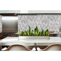 MSI Bergamo Herringbone 12 in. x 12 in. x 10mm Polished Marble Mesh-Mounted Mosaic Tile