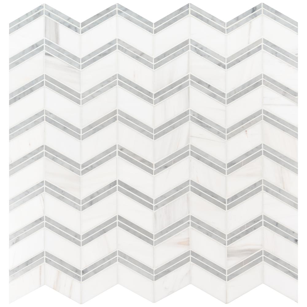 MSI Bianco Dolomite Chevron 12 in. x 12 in. x 10mm Polished Marble Mesh-Mounted Mosaic Tile