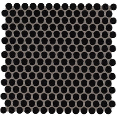MSI Black Glossy Penny Round 11.57 in. x 12.4 in. x 10mm Porcelain Mesh-Mounted Mosaic Floor Wall Tile