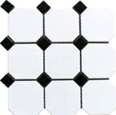Matte White Octagon Porcelain Accent Panel with Glossy Black Details – Decorative Wall & Floor Piece for Bathroom, Kitchen, Pool, and Interior Design