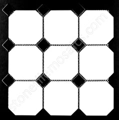 Matte White Octagon Porcelain Accent Panel with Glossy Black Details – Decorative Wall & Floor Piece for Bathroom, Kitchen, Pool, and Interior Design