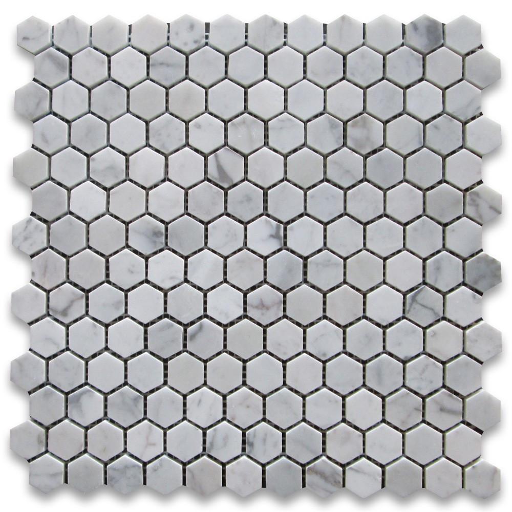 Carrara Marble Italian White Bianco 1" Hexagon Mosaic Wall Floor Tile Honed for Bathroom and Kitchen Backsplashes