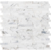Vogue Peel & Stick Calacatta Carrara Interlocking 3D Random Pattern Marble Mosaics for Kitchen Backsplash & Wall Tile