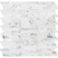 Vogue Peel & Stick Calacatta Carrara Interlocking 3D Random Pattern Marble Mosaics for Kitchen Backsplash & Wall Tile