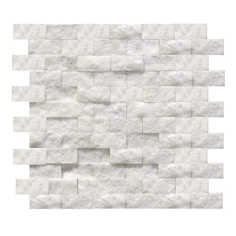 Italian Bianco Carrera White Carrara 1x2  Marble SplitFace Mosaic Wall Tile Backsplash for Bathroom Shower, Fireplace, Kitchen, Accent decor