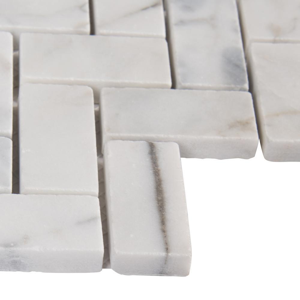 MSI Calacatta Cressa Herringbone 12 in. x 12 in. x 10mm Honed Marble Mesh-Mounted Mosaic Tile