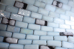 Glossy White and Brown Stone Wet Look Glass Mosaic Tiles