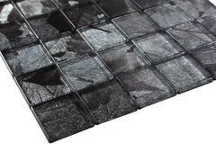 Glossy Silver Flower Square Glass Mosaic Tiles