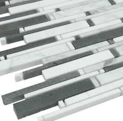 Grey and White Matte Random Brick Pattern Marble Stone Tiles