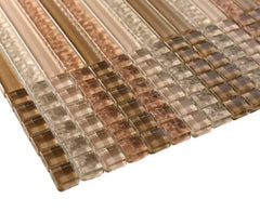 Cream Glossy Stripes and Square Mixed Glass Mosaic Tiles