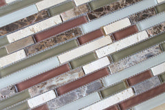 10 Sq Ft - Bliss Cappucino Stone and Glass Linear Mosaic Tiles- bathroom walls/ kitchen backsplash