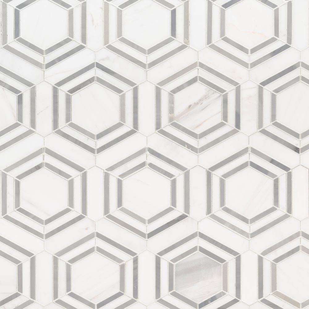 MSI Georama Grigio 13 in. x 11 in. x 10mm Polished Marble Mesh-Mounted Mosaic Tile - Tenedos