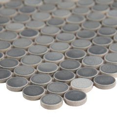 MSI Penny Round Grigio Mix 12.2 in. x 11.3 in. x 6mm Glazed Ceramic Mesh-Mounted Mosaic Tile