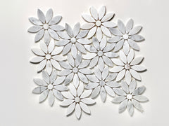 Carrara and Thassos Daisy Flower Marble Mosaic - Polished Stone Accent for Kitchen, Bathroom & Fireplace (1 Sheet)