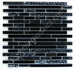 Premium Quality Nero Marquina Polished Black Glass Mixed Mosaic Random Pattern Tile for Backsplash and Bathroom Wall Designed in Italy (12x12) By Vogue tile