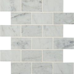 MSI Carrara White 12 in. x 12 in. x 10mm Polished Marble Mesh-Mounted Mosaic Floor and Wall Tile (10 sq. ft. / case)