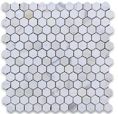 Calacatta Gold Italian Marble 1 in. Hexagon Mosaic Floor Wall Tile for Flooring Bathroom Shower, Kitchen Backsplash, Fireplace