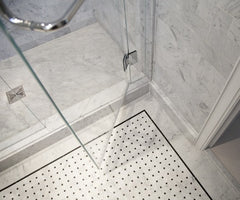 White Carrara Basketweave with Black Dots Stone Tile Mosaics by Vogue Tile - Tenedos