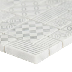 MSI Tetris Blanco Pattern 11.81 in. x 11.81 in. x 10mm Honed Marble Mesh-Mounted Mosaic Tile (9.7 sq. ft. / case)
