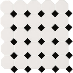 MSI White and Black Octagon 12 in. x 12 in. x 6mm Porcelain Mesh-Mounted Mosaic Tile (MATTE OR GLOSSY)