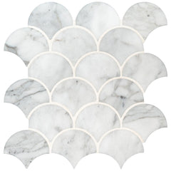 MSI Calacatta Blanco Scallop 12.8 in. x 10.43 in. x 10mm Polished Marble Mesh-Mounted Mosaic Tile