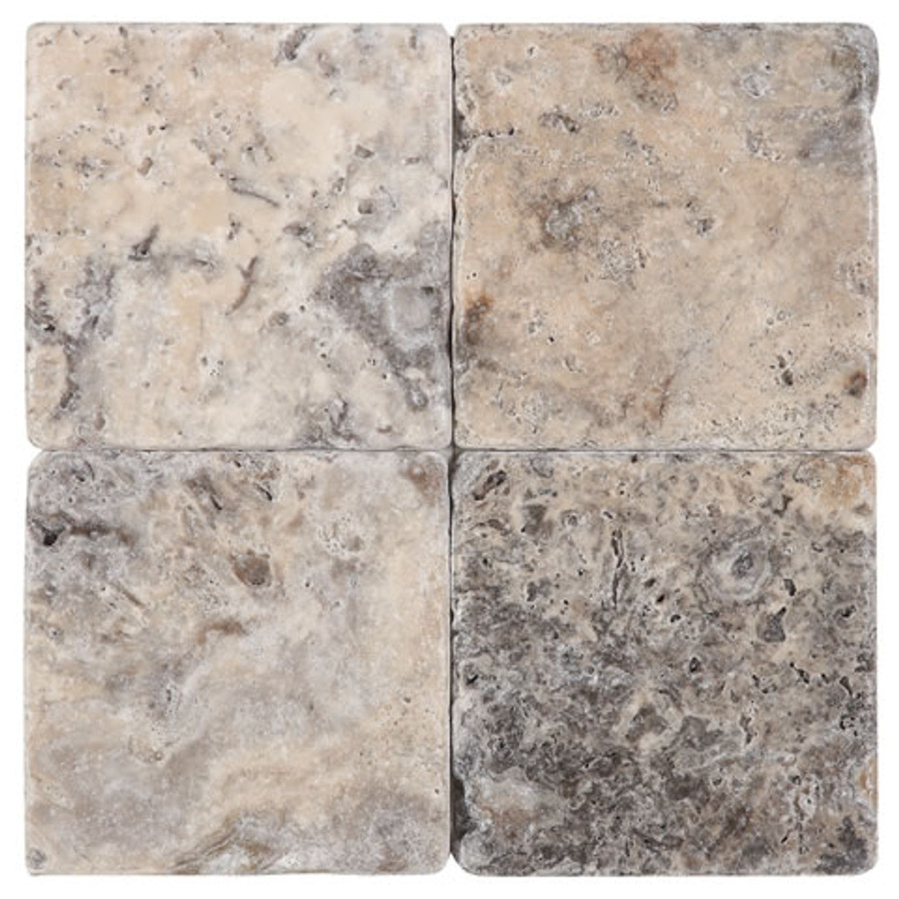 Tenedos 4x4 Silver Philadelphia Tumbled Travertine Natural Stone Wall Flooring Tile (Box of 5 sq.ft/45 pieces)