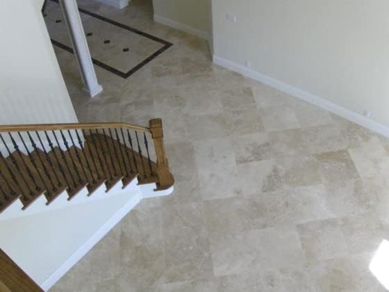 12x12 Tumbled Travertine Natural Stone Floor and Wall Tile in Durango Cream (Box of 10 Pieces)