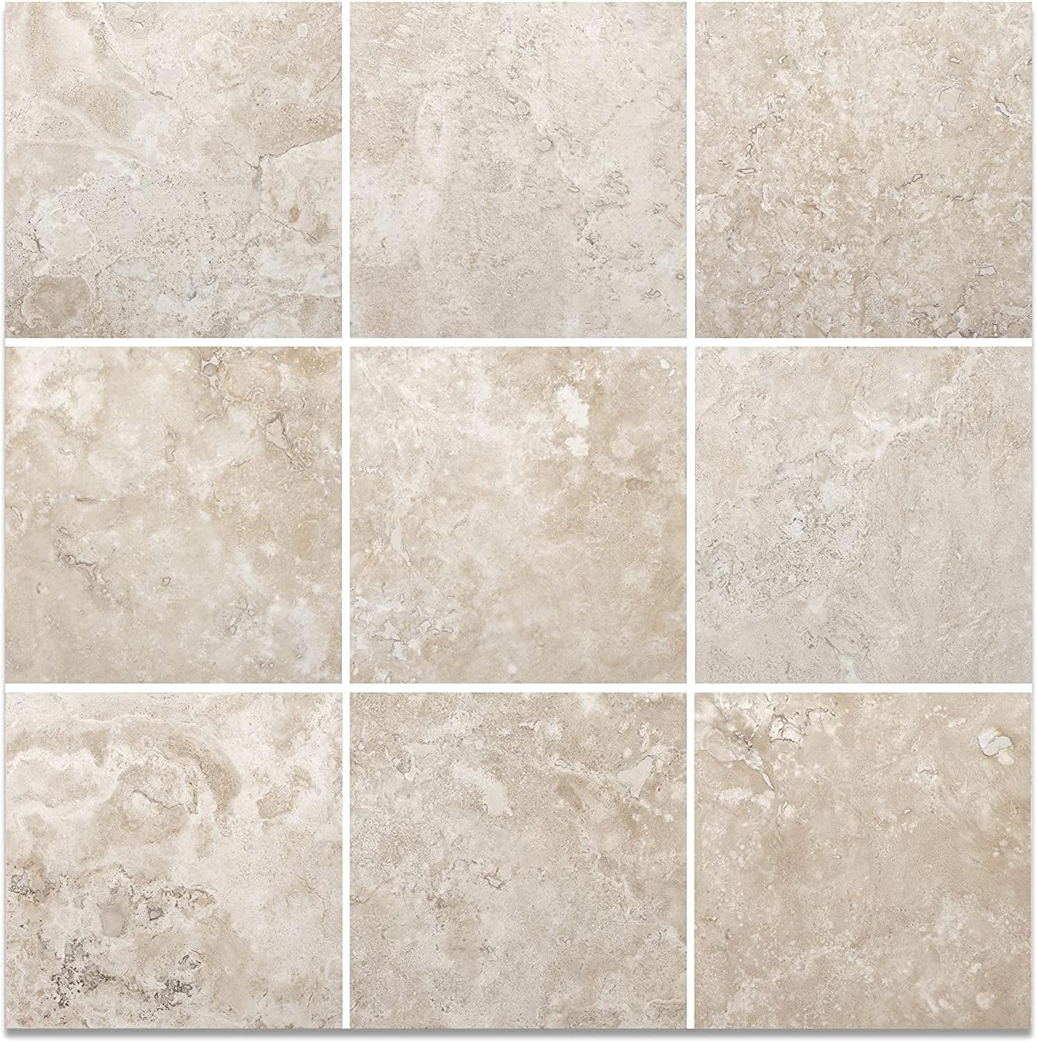 12x12 Tumbled Travertine Natural Stone Floor and Wall Tile in Durango Cream (Box of 10 Pieces)