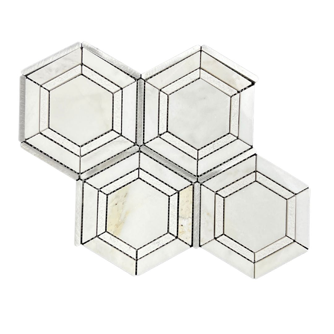 Tenedos HTC151 Pyrite Stone Metal Blend Mesh Mounted Mosaic Tile 10.83 in. x 12.44 in. x 8mm (0.94 sq. ft/Case) (Silver)
