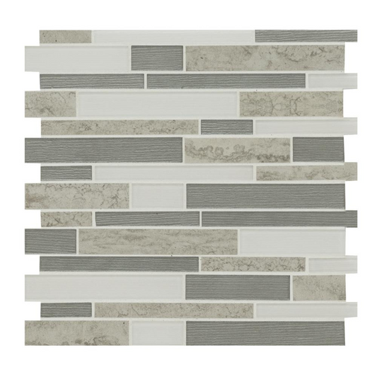 Tenedos Urban Mix Linear Glass Mosaic Tile – 12x12 Inch Sheet, Multi-Finish Grey and White Kitchen Backsplash & Bathroom Wall Tile – Modern Glass Accent for Home & Commercial Use (10 Sheet)