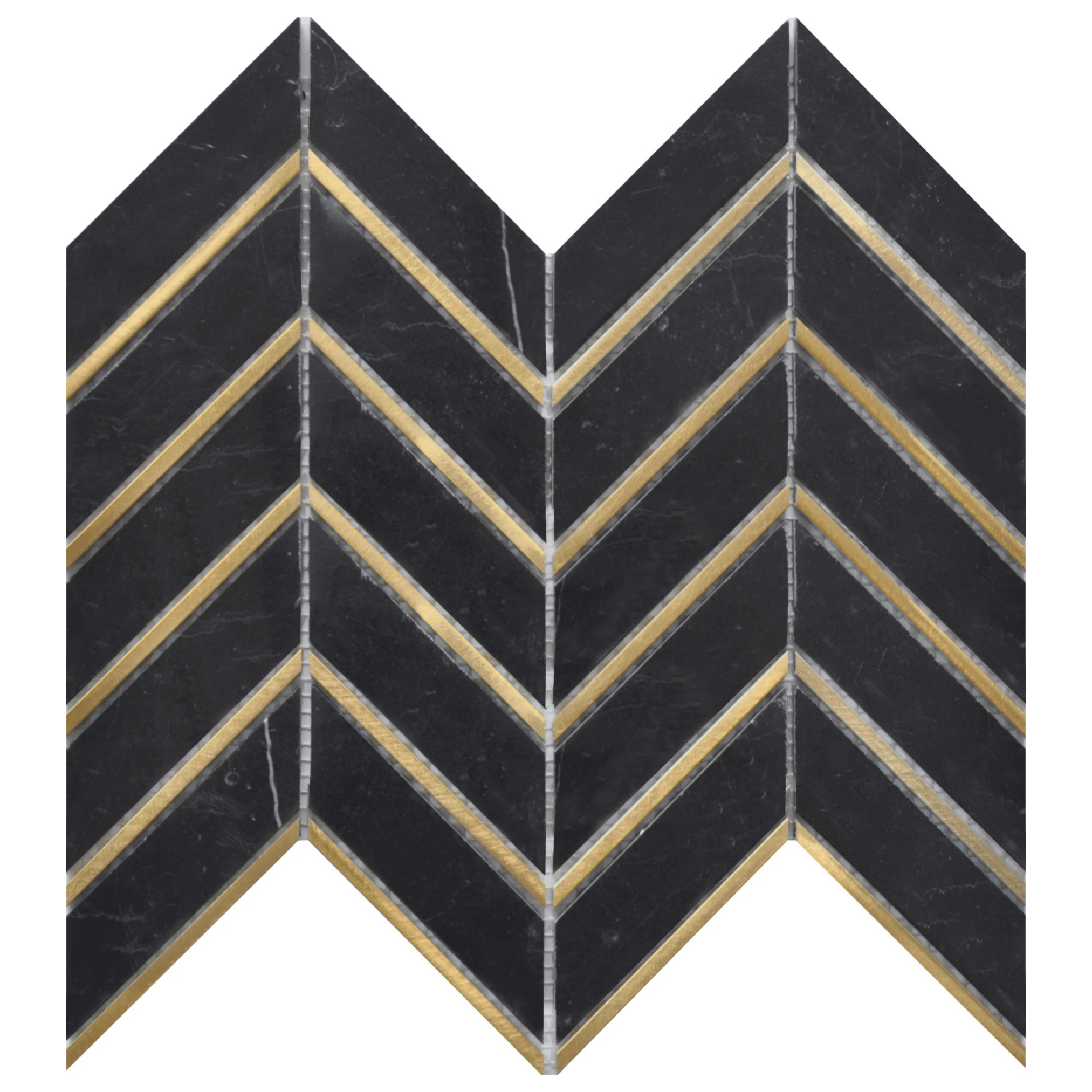 Tenedos HTCRC 12 x 12 Inch Nero Arrow Metal Mosaic Tile – Black Marble Look Chevron Pattern with Gold Metal Inlay, Luxury Wall Backsplash Bathroom Shower Accent Tile