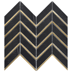 Tenedos HTCRC 12 x 12 Inch Nero Arrow Metal Mosaic Tile – Black Marble Look Chevron Pattern with Gold Metal Inlay, Luxury Wall Backsplash Bathroom Shower Accent Tile
