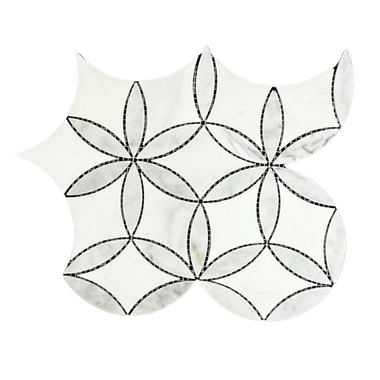 Tenedos HTC191 Snow Petal Polished Marble Mesh-Mounted Mosaic Tile