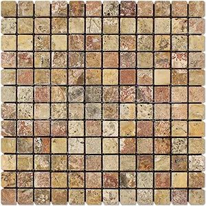 Scabos Travertine 1x1 Mosaic Wall Floor Tile Backsplash Tumbled for Kitchen Backsplash, Bathroom Shower, Accent décor, Fireplace