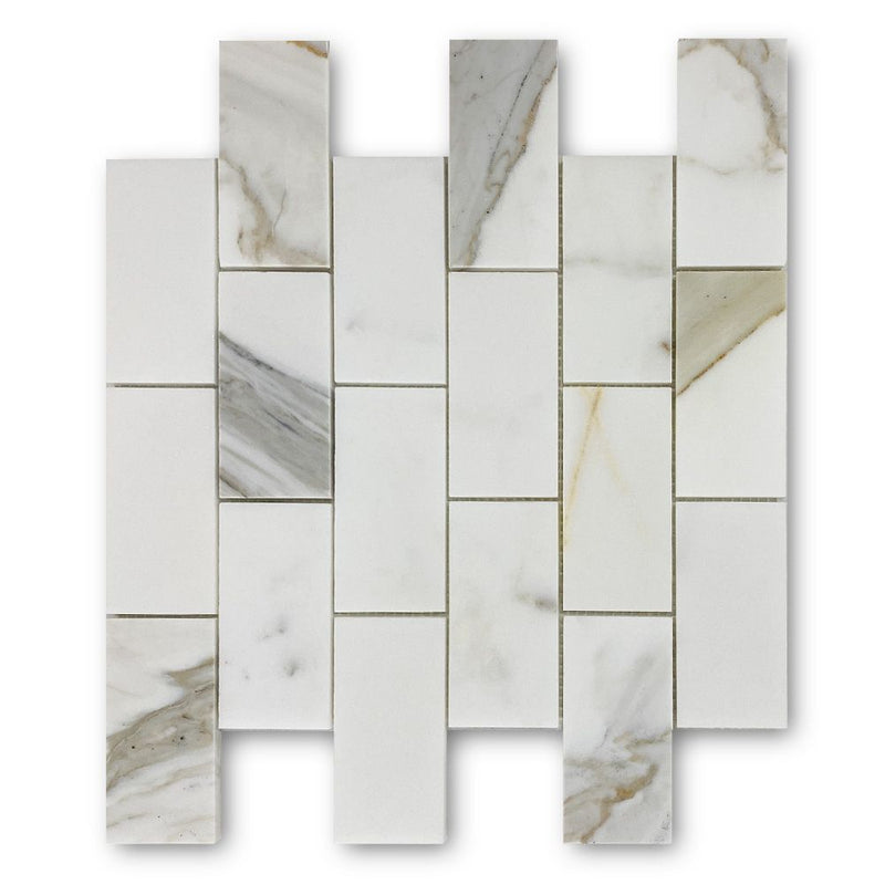 Calacatta Gold Italian 2x4 Subway Brick Marble Mosaic Floor Wall Tile Honed for Bathroom and Kitchen Walls Kitchen Backsplashes