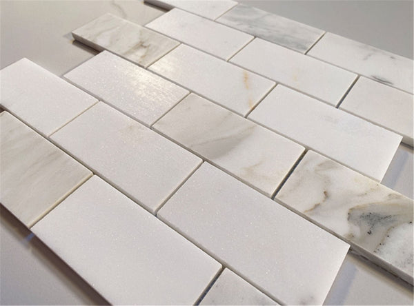 Calacatta Gold Italian 2x4 Subway Brick Marble Mosaic Floor Wall Tile Honed for Bathroom and Kitchen Walls Kitchen Backsplashes