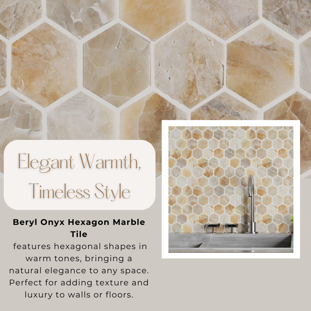 Tenedos Berly Onyx Hexagon Marble Tile- 1 piece