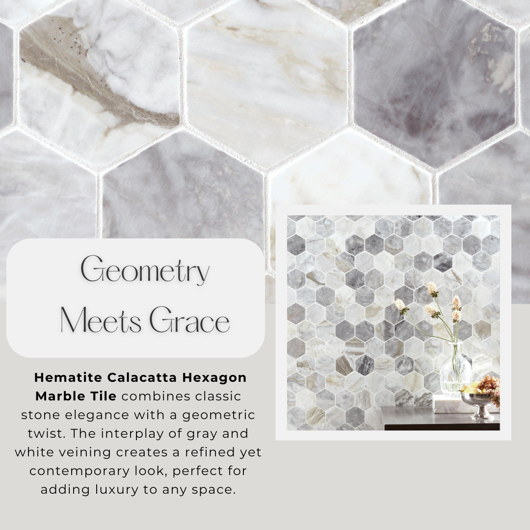 Tenedos Hematite Calacatta Hexagon Polished Marble Mosaic Tile-1 piece