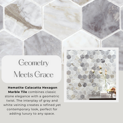 Tenedos Hematite Calacatta Hexagon Polished Marble Mosaic Tile-1 piece