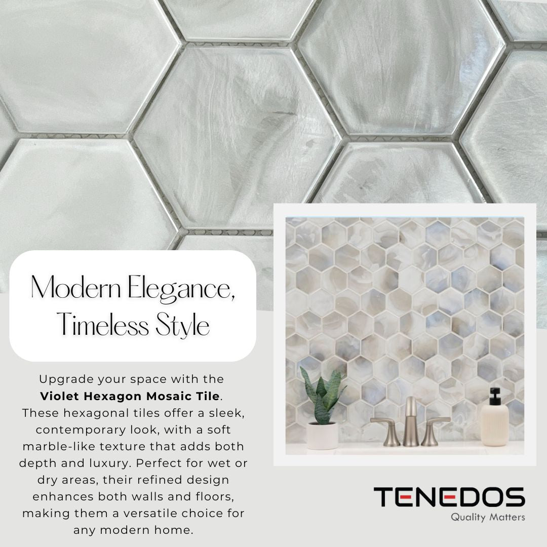 Tenedos HTC150 Violet Hexagon 10.95 in. x 12.6 in. Mixed Glass Floor and Kitchen Bathroom Wall Tile (0.96 sq. ft./Each)
