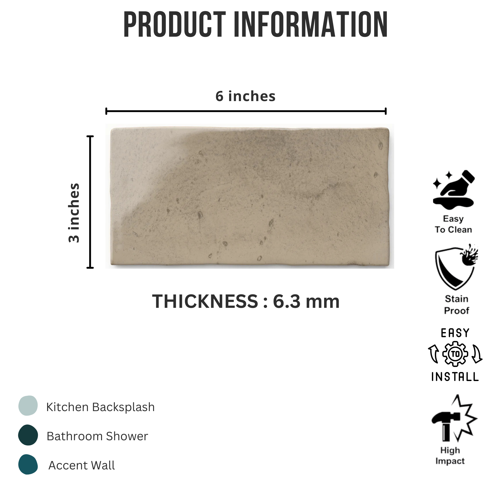 Tenedos HTCRC 3x6 Glossy Ceramic Wall Tile – Modern Graphic Subway Tile for Kitchen Backsplash and Bathroom Walls