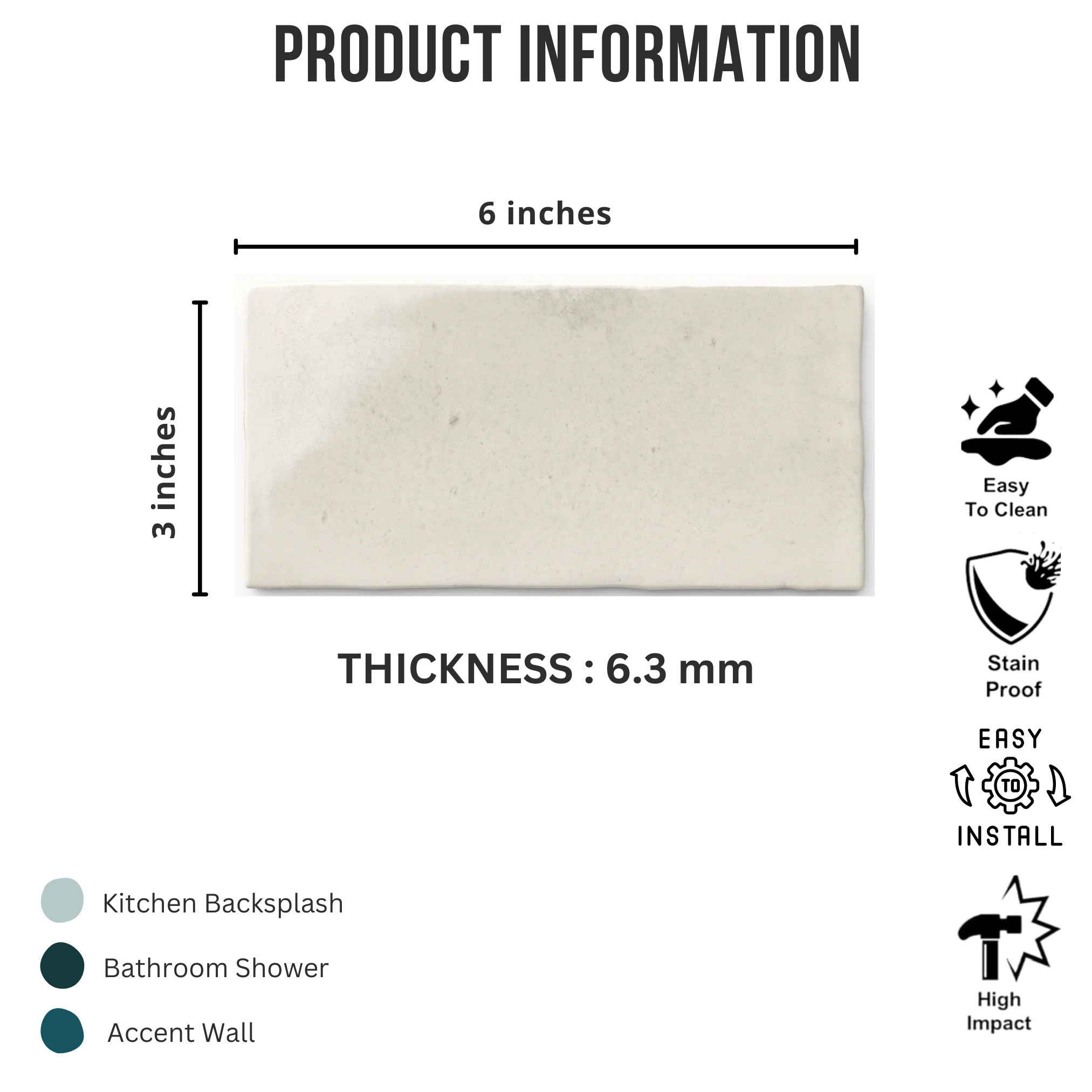 Tenedos HTCRC 3x6 Glossy Ceramic Wall Tile – Modern Graphic Subway Tile for Kitchen Backsplash and Bathroom Walls