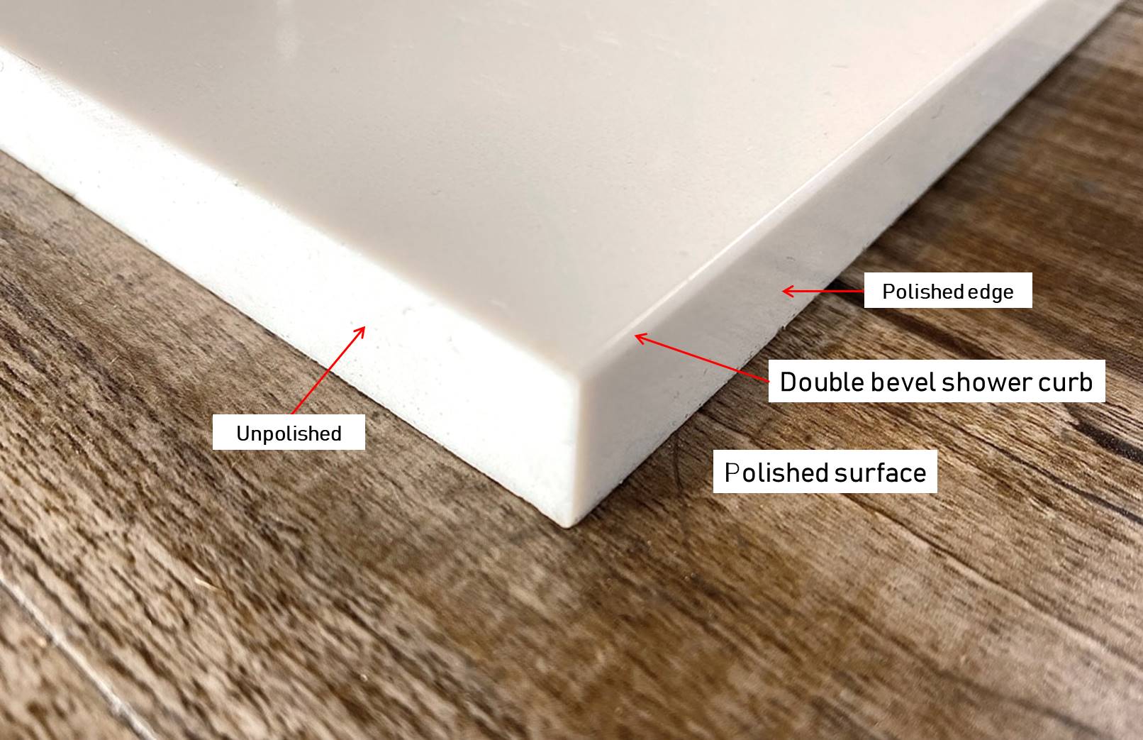 Threshold Shower Curb Pure Super White Engineered Marble 60 inch Length and custom Width