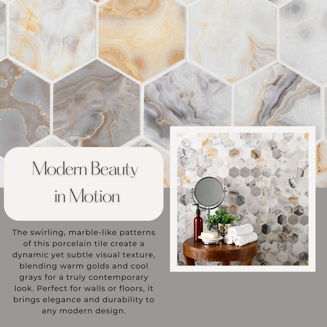 Tenedos Fluorite Hexagon Porcelain Mosaic Tile- 1 piece