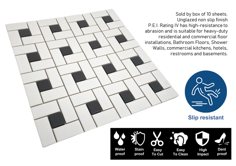 Tenedos Spiral Pattern Unglazed Porcelain Pinwheel Mosaic Floor Wall Tile Matte White with Light Black Dots for Bathroom Flooring